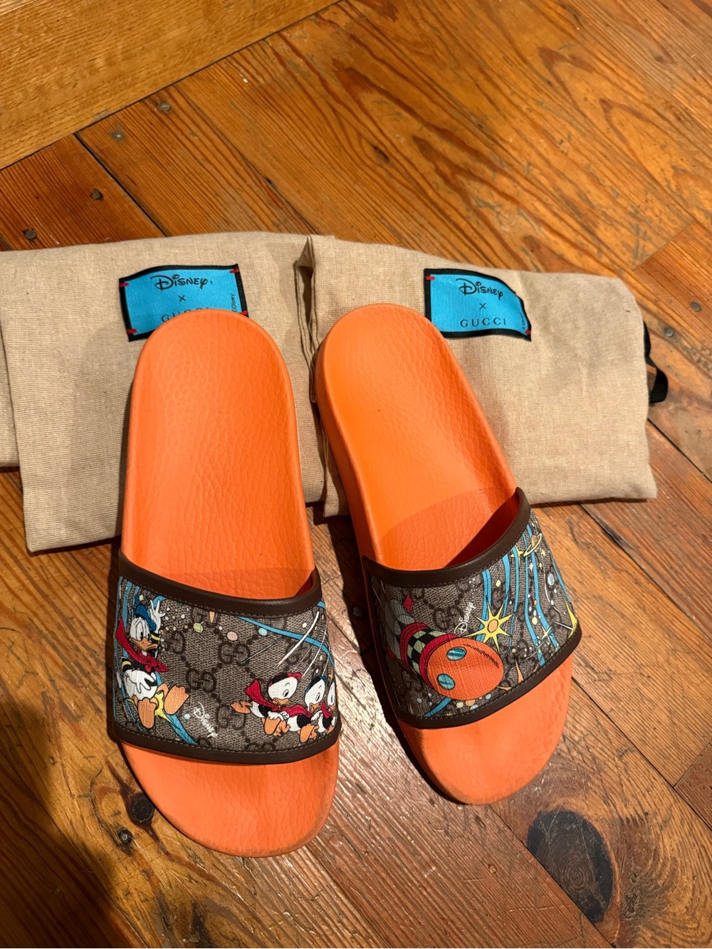 Gucci Orange Disney x Gucci Canvas Slides with Character Print